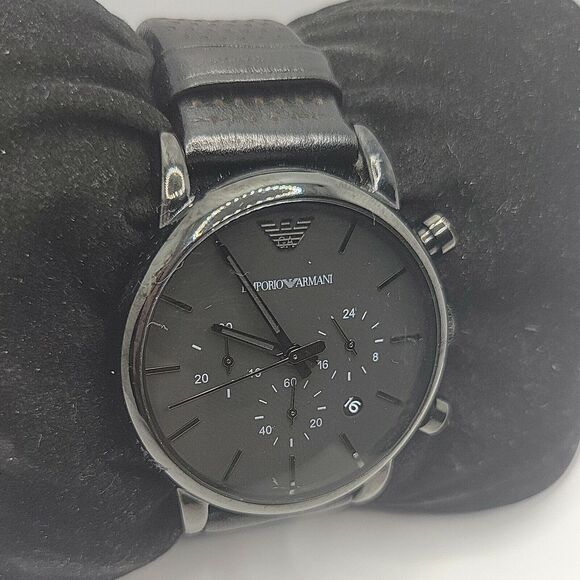 ARMANI AR1737 Men's Black Leather ​Analog Dial Quartz Genuine Wrist Watch BC565 - Picture 3 of 10